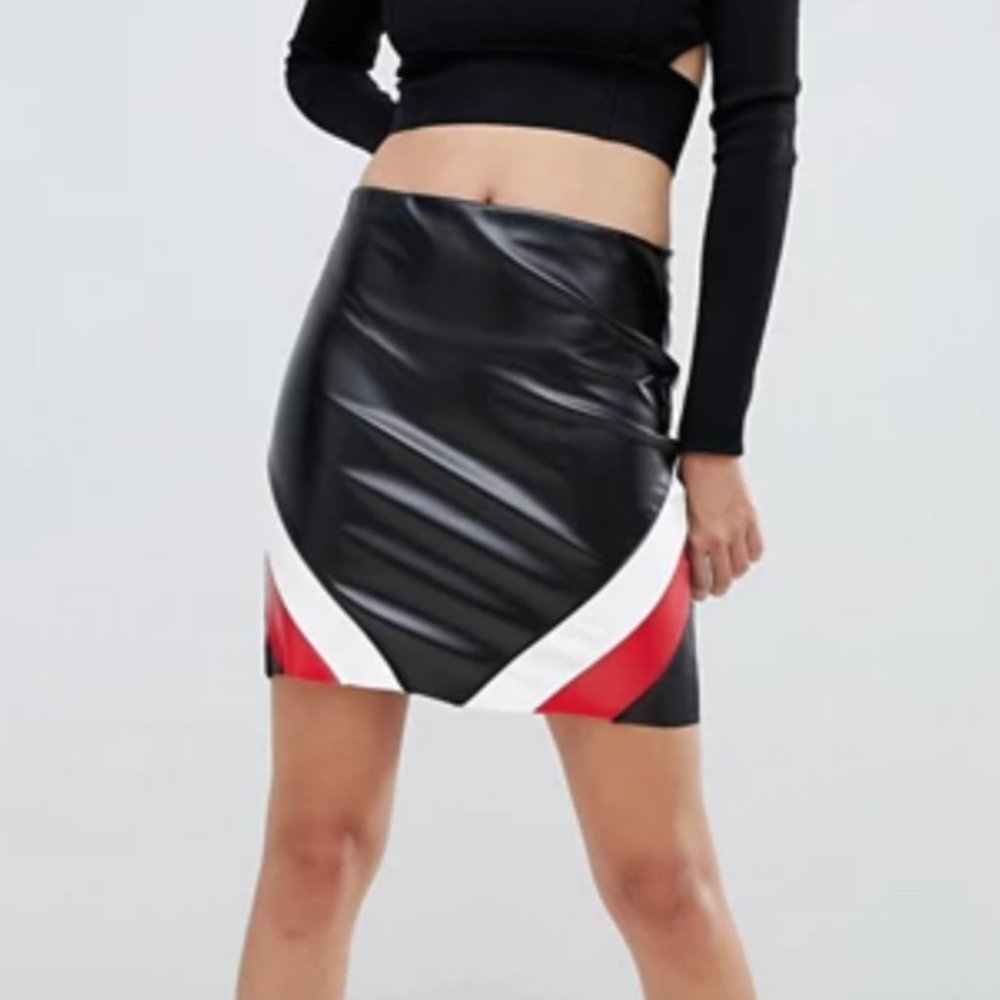 NWT Striped Leather Skirt